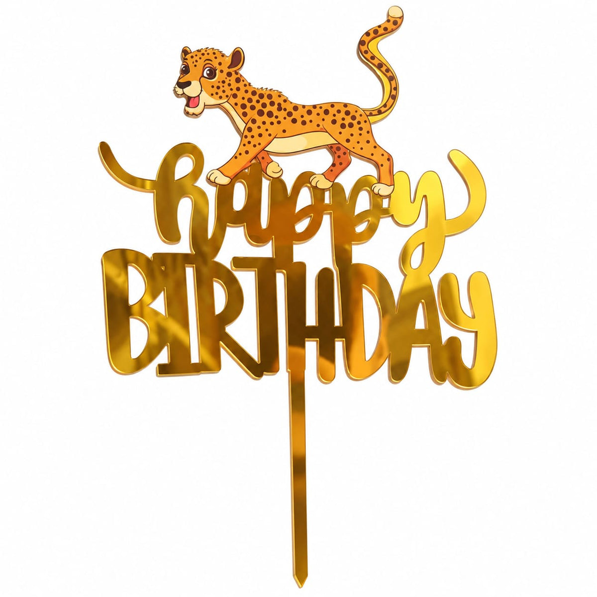 Cake Topper Happy Birthday Léopard Doré