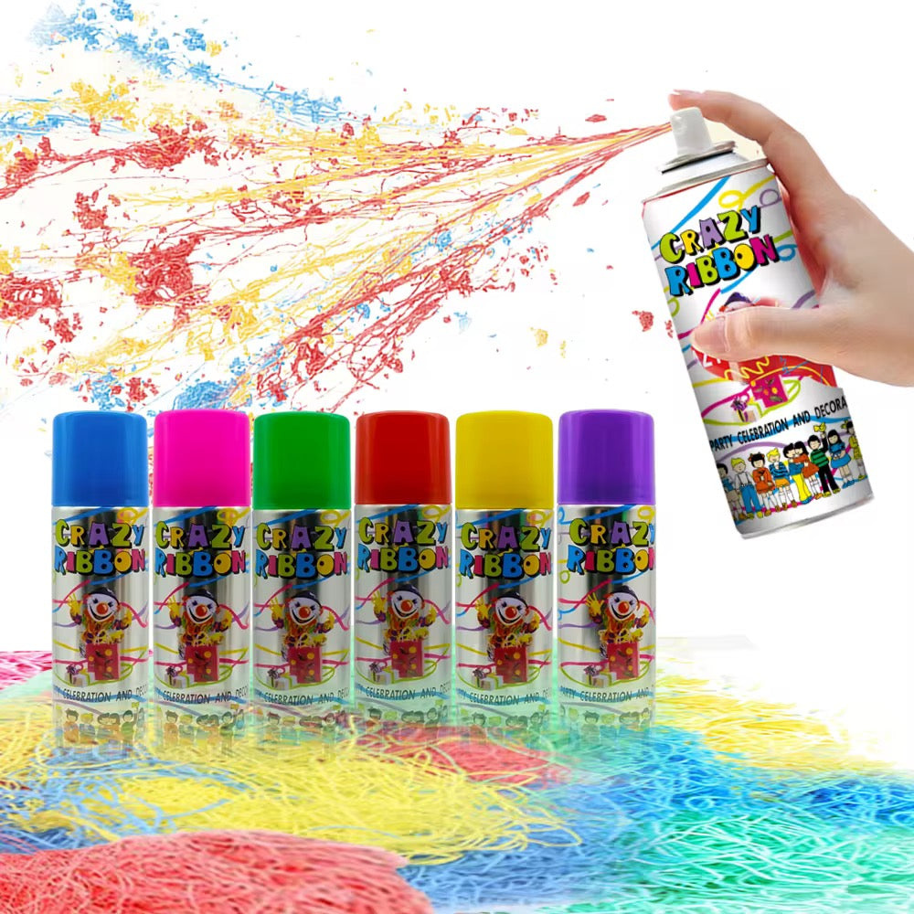 Spray Serpentins Multicolores Crazy Ribbon – Bombe Fête Anniversaire