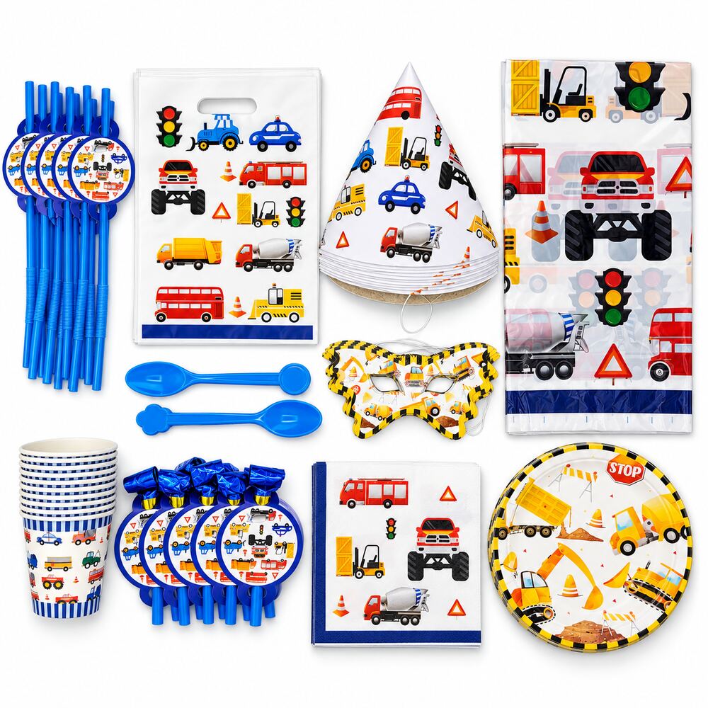 Pack Vaisselle Anniversaire Véhicules & Transports - 91 Pièces