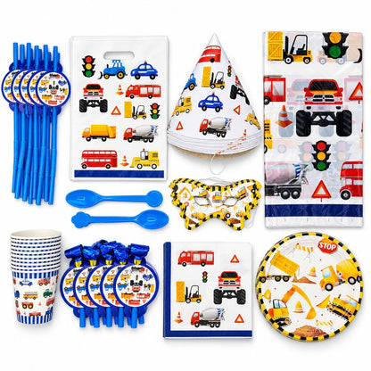 Pack Vaisselle Anniversaire Véhicules & Transports - 91 Pièces