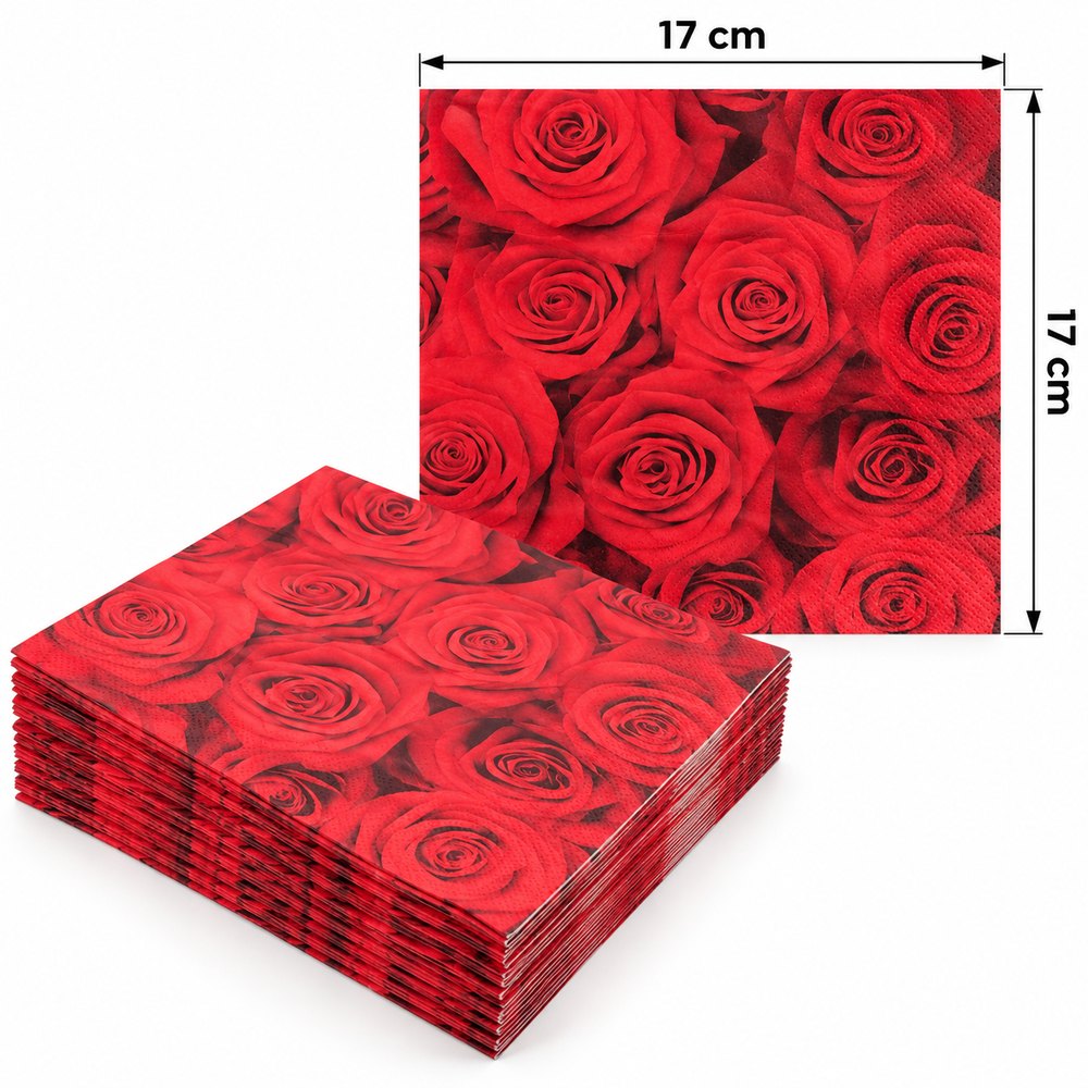 Serviettes en Papier Motif Roses Rouges – Lot de 20 Pièces