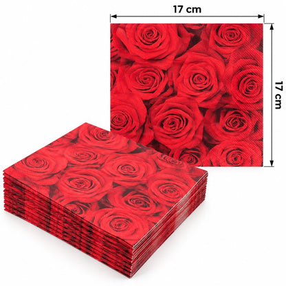 Serviettes en Papier Motif Roses Rouges – Lot de 20 Pièces