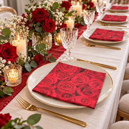 Serviettes en Papier Motif Roses Rouges – Lot de 20 Pièces