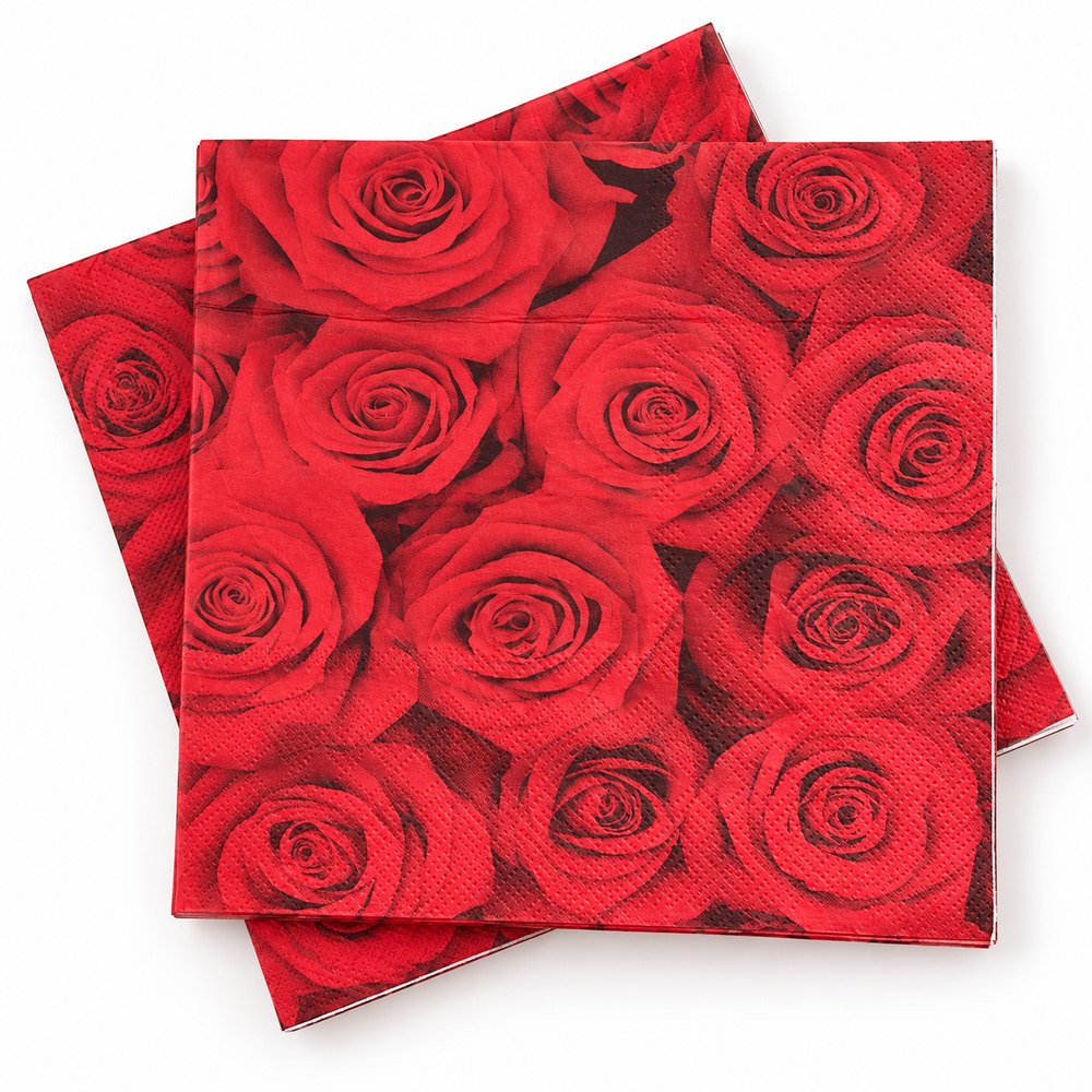 Serviettes en Papier Motif Roses Rouges – Lot de 20 Pièces