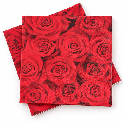 Serviettes en Papier Motif Roses Rouges – Lot de 20 Pièces